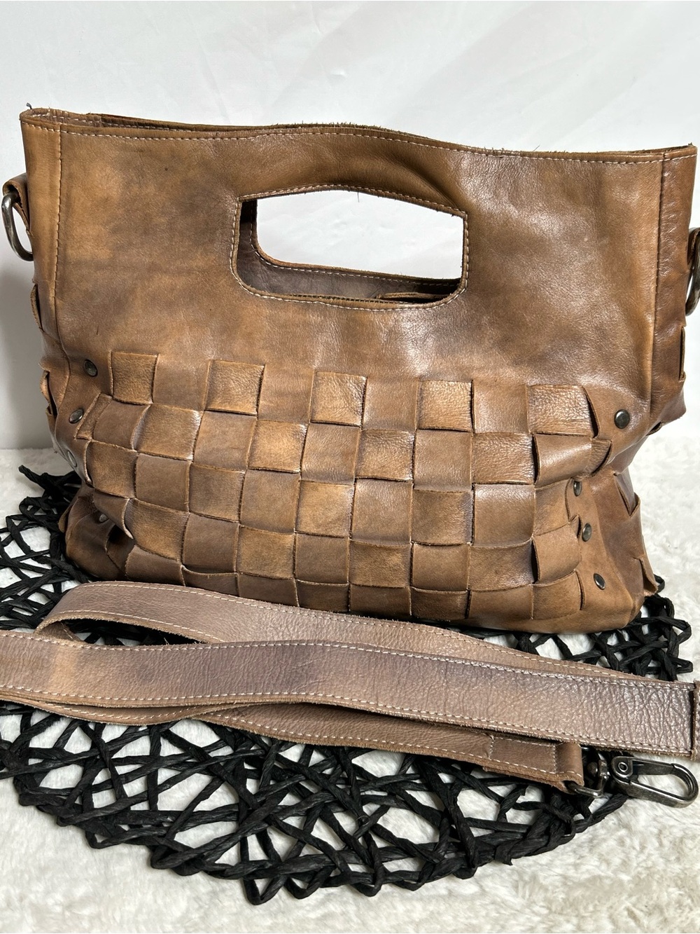 Rare Color - Bed Stu Orchid Woven Leather Satchel Crossbody - Picture 3 of 13